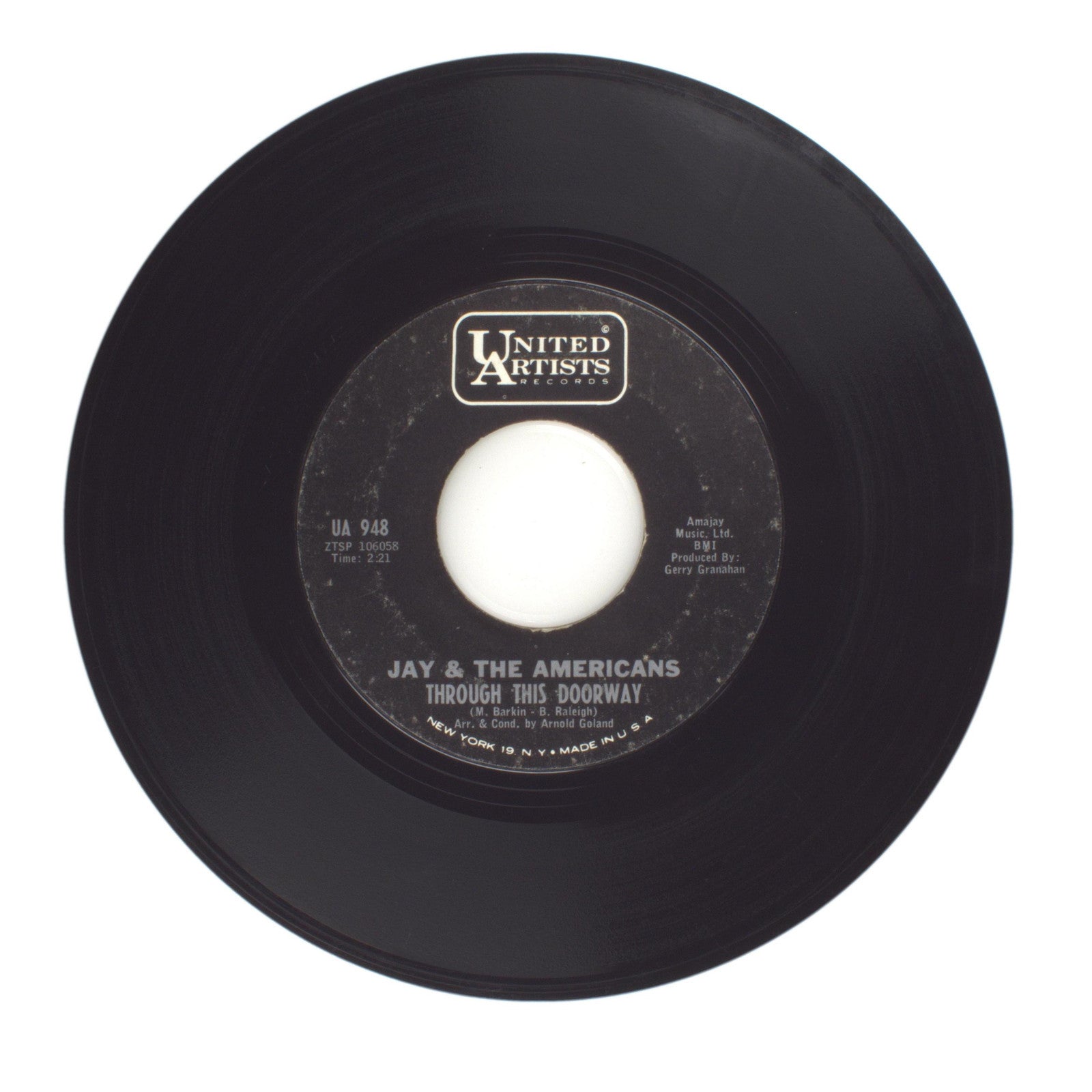 Jay & The Americans - Sunday and Me; Through This Doorway - Vinyl 45 RPM 7"