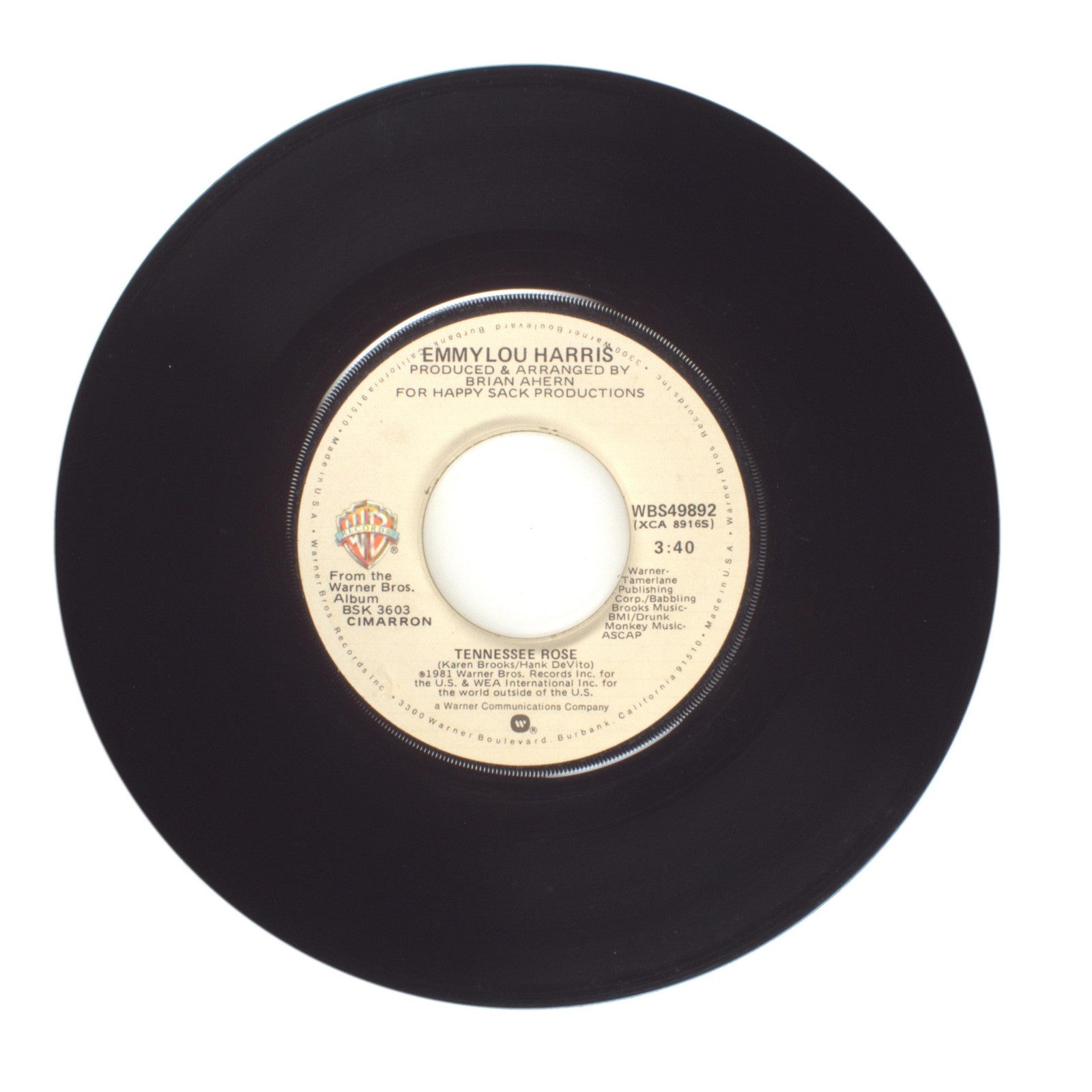 Emmylou Harris - Tennessee Rose; Mama Help - Vinyl Record 45 RPM 7"